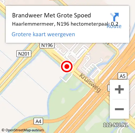 Locatie op kaart van de 112 melding: Brandweer Met Grote Spoed Naar Haarlemmermeer, N196 hectometerpaal: 0,2 op 8 februari 2024 20:42