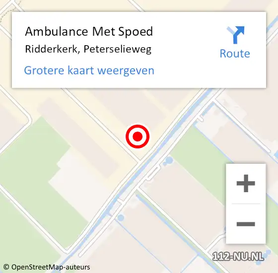 Locatie op kaart van de 112 melding: Ambulance Met Spoed Naar Ridderkerk, Peterselieweg op 8 februari 2024 20:44