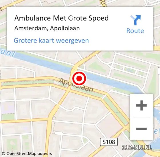 Locatie op kaart van de 112 melding: Ambulance Met Grote Spoed Naar Amsterdam, Apollolaan op 8 februari 2024 21:15