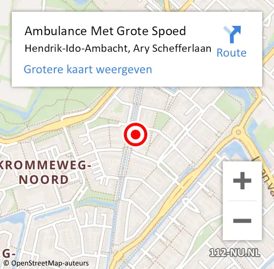 Locatie op kaart van de 112 melding: Ambulance Met Grote Spoed Naar Hendrik-Ido-Ambacht, Ary Schefferlaan op 8 februari 2024 21:20