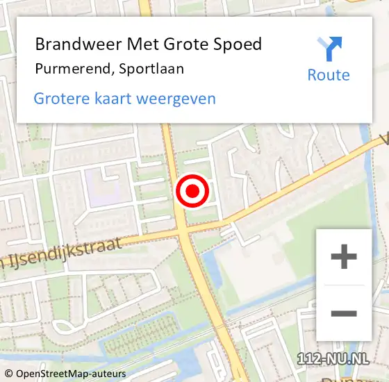 Locatie op kaart van de 112 melding: Brandweer Met Grote Spoed Naar Purmerend, Sportlaan op 8 februari 2024 21:35