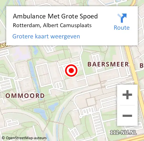 Locatie op kaart van de 112 melding: Ambulance Met Grote Spoed Naar Rotterdam, Albert Camusplaats op 8 februari 2024 21:52