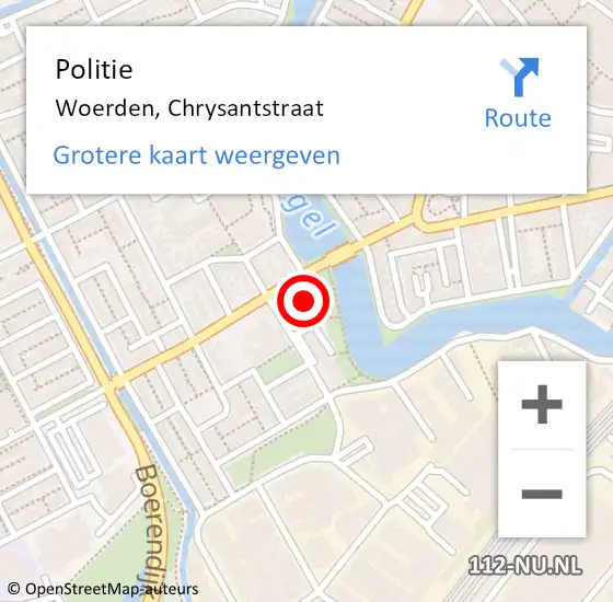 Locatie op kaart van de 112 melding: Politie Woerden, Chrysantstraat op 8 februari 2024 22:03