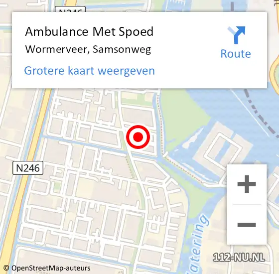 Locatie op kaart van de 112 melding: Ambulance Met Spoed Naar Wormerveer, Samsonweg op 8 februari 2024 22:09