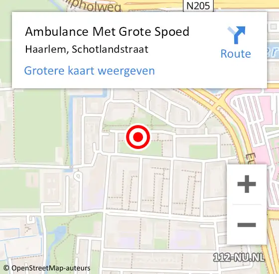 Locatie op kaart van de 112 melding: Ambulance Met Grote Spoed Naar Haarlem, Schotlandstraat op 8 februari 2024 22:51