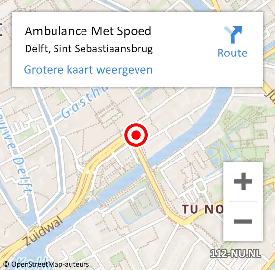 Locatie op kaart van de 112 melding: Ambulance Met Spoed Naar Delft, Sint Sebastiaansbrug op 8 februari 2024 23:18