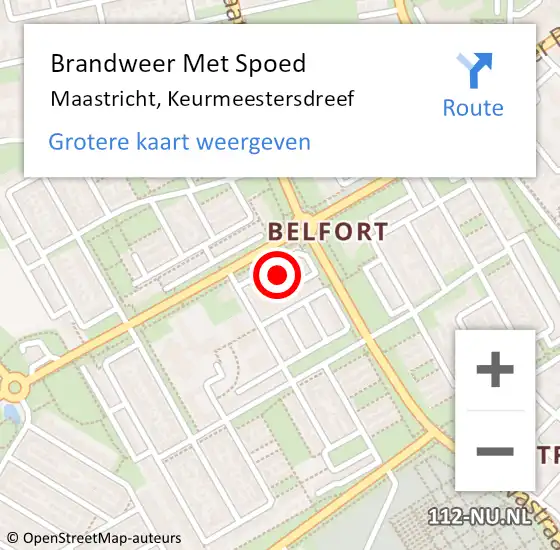 Locatie op kaart van de 112 melding: Brandweer Met Spoed Naar Maastricht, Keurmeestersdreef op 8 februari 2024 23:45