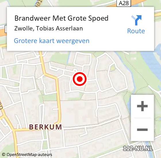 Locatie op kaart van de 112 melding: Brandweer Met Grote Spoed Naar Zwolle, Tobias Asserlaan op 25 september 2014 09:01