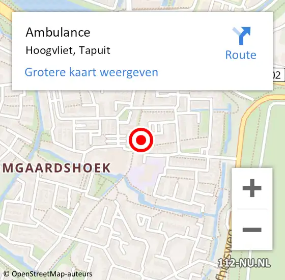 Locatie op kaart van de 112 melding: Ambulance Hoogvliet, Tapuit op 9 februari 2024 00:24