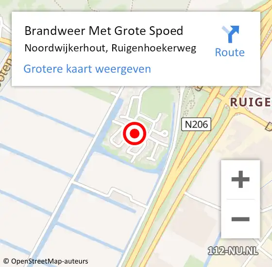 Locatie op kaart van de 112 melding: Brandweer Met Grote Spoed Naar Noordwijkerhout, Ruigenhoekerweg op 9 februari 2024 00:47