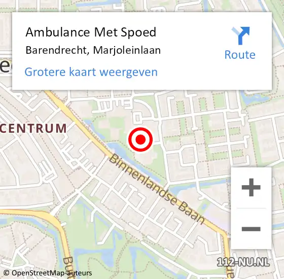 Locatie op kaart van de 112 melding: Ambulance Met Spoed Naar Barendrecht, Marjoleinlaan op 9 februari 2024 00:49