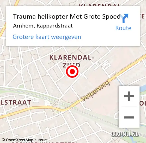 Locatie op kaart van de 112 melding: Trauma helikopter Met Grote Spoed Naar Arnhem, Rappardstraat op 9 februari 2024 00:51