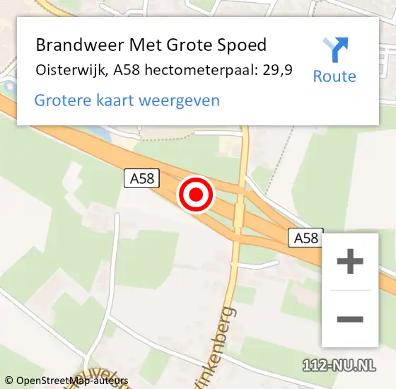 Locatie op kaart van de 112 melding: Brandweer Met Grote Spoed Naar Oisterwijk, A58 hectometerpaal: 29,9 op 9 februari 2024 02:18