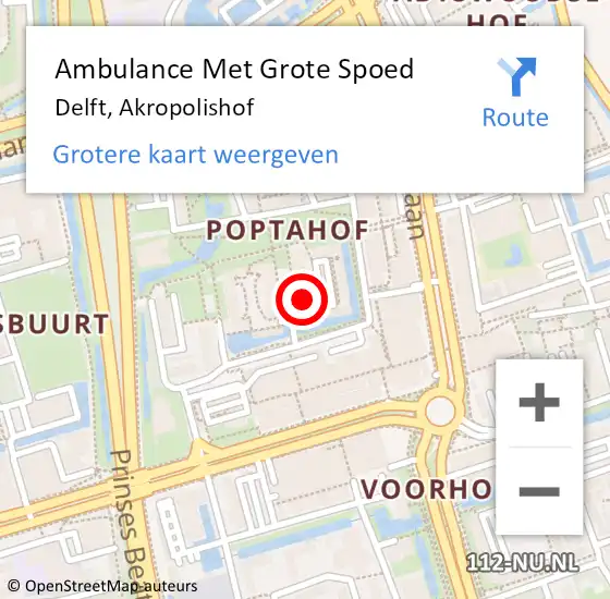 Locatie op kaart van de 112 melding: Ambulance Met Grote Spoed Naar Delft, Akropolishof op 9 februari 2024 02:21