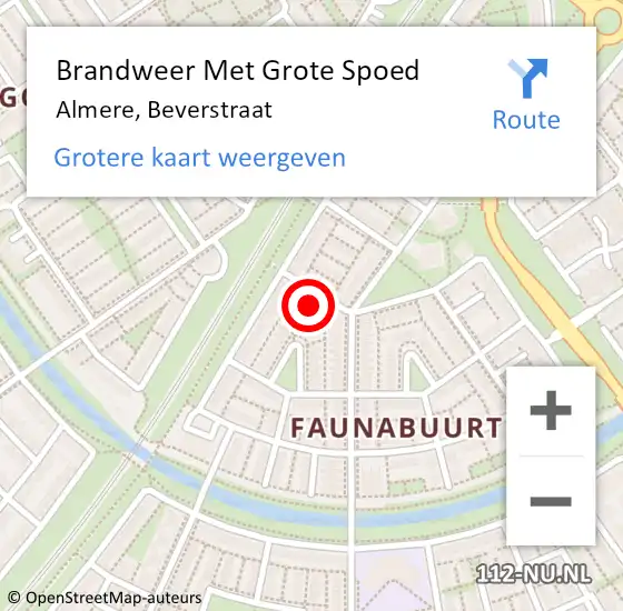 Locatie op kaart van de 112 melding: Brandweer Met Grote Spoed Naar Almere, Beverstraat op 9 februari 2024 02:22