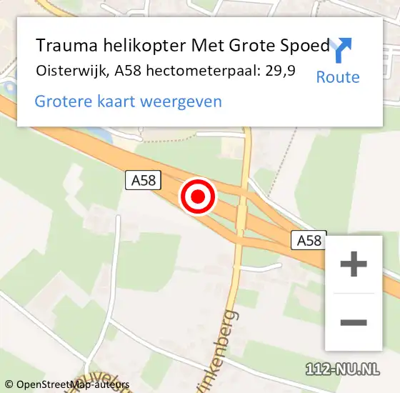Locatie op kaart van de 112 melding: Trauma helikopter Met Grote Spoed Naar Oisterwijk, A58 hectometerpaal: 29,9 op 9 februari 2024 02:23