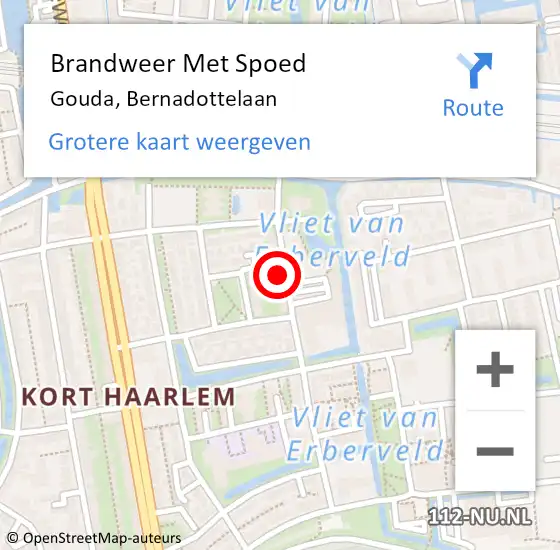 Locatie op kaart van de 112 melding: Brandweer Met Spoed Naar Gouda, Bernadottelaan op 9 februari 2024 03:37