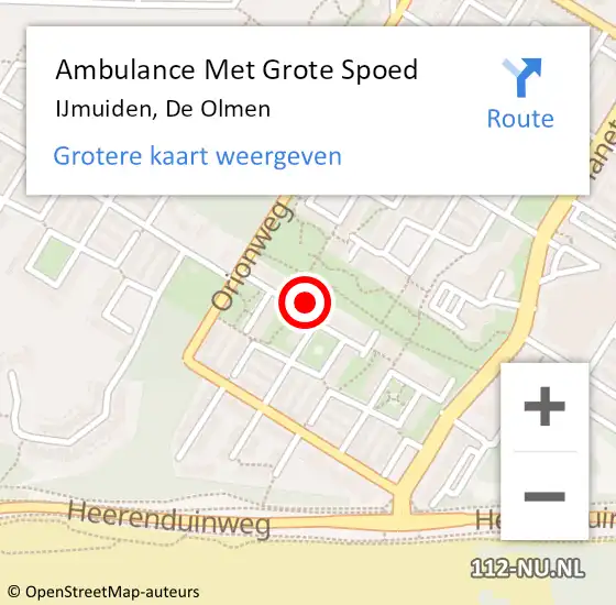 Locatie op kaart van de 112 melding: Ambulance Met Grote Spoed Naar IJmuiden, De Olmen op 9 februari 2024 04:55