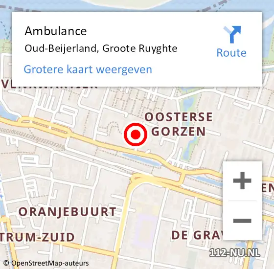 Locatie op kaart van de 112 melding: Ambulance Oud-Beijerland, Groote Ruyghte op 9 februari 2024 06:20