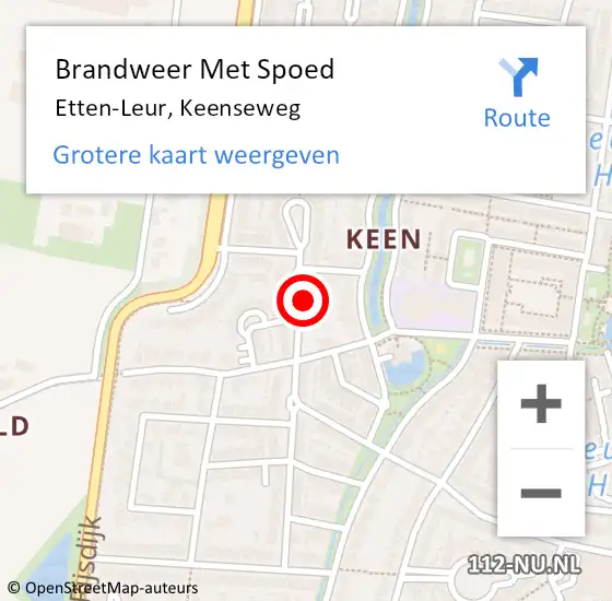 Locatie op kaart van de 112 melding: Brandweer Met Spoed Naar Etten-Leur, Keenseweg op 9 februari 2024 06:36