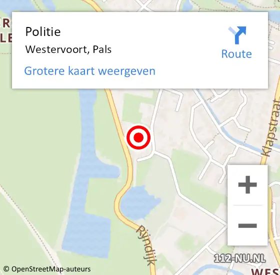 Locatie op kaart van de 112 melding: Politie Westervoort, Pals op 9 februari 2024 07:20
