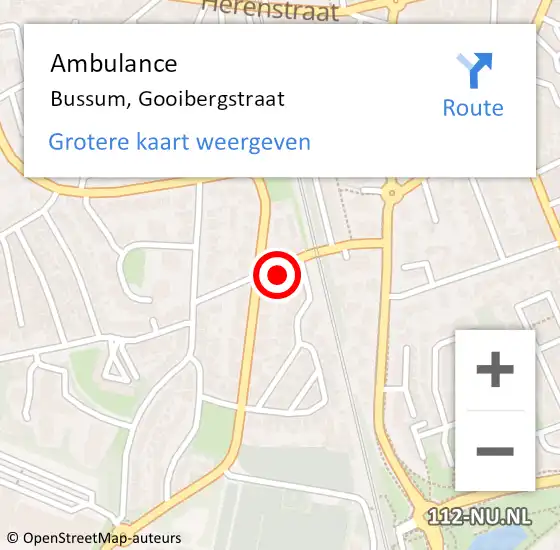 Locatie op kaart van de 112 melding: Ambulance Bussum, Gooibergstraat op 9 februari 2024 07:20