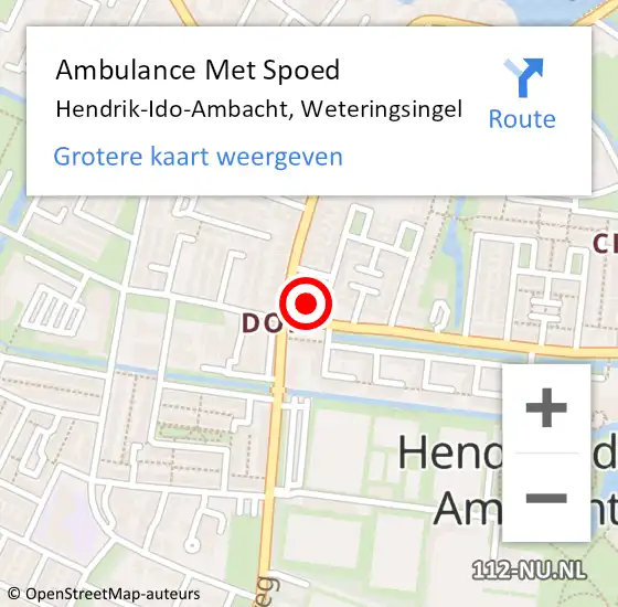 Locatie op kaart van de 112 melding: Ambulance Met Spoed Naar Hendrik-Ido-Ambacht, Weteringsingel op 9 februari 2024 07:40