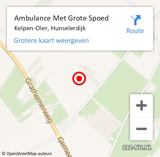 Locatie op kaart van de 112 melding: Ambulance Met Grote Spoed Naar Kelpen-Oler, Hunselerdijk op 9 februari 2024 07:55