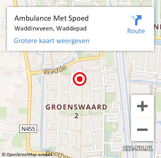 Locatie op kaart van de 112 melding: Ambulance Met Spoed Naar Waddinxveen, Waddepad op 9 februari 2024 08:01