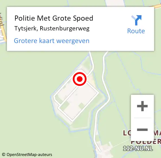 Locatie op kaart van de 112 melding: Politie Met Grote Spoed Naar Tytsjerk, Rustenburgerweg op 9 februari 2024 08:15