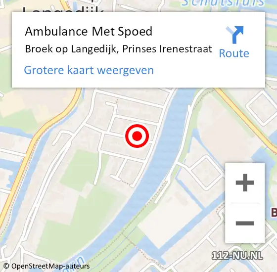 Locatie op kaart van de 112 melding: Ambulance Met Spoed Naar Broek op Langedijk, Prinses Irenestraat op 9 februari 2024 08:24