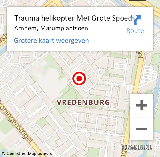 Locatie op kaart van de 112 melding: Trauma helikopter Met Grote Spoed Naar Arnhem, Marumplantsoen op 9 februari 2024 08:29