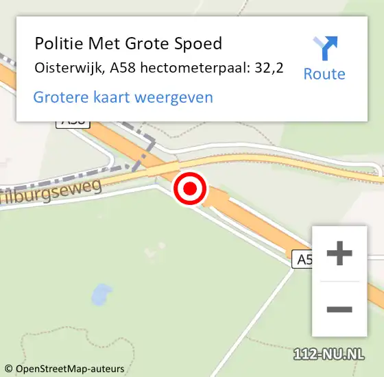 Locatie op kaart van de 112 melding: Politie Met Grote Spoed Naar Oisterwijk, A58 hectometerpaal: 32,2 op 9 februari 2024 08:30