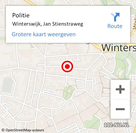 Locatie op kaart van de 112 melding: Politie Winterswijk, Jan Stienstraweg op 9 februari 2024 08:35