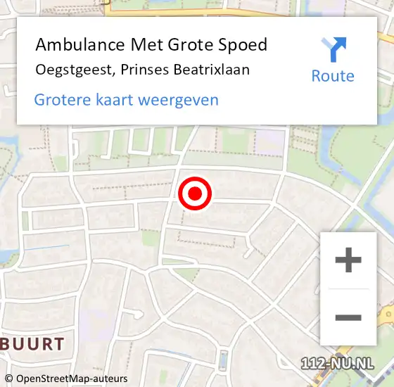 Locatie op kaart van de 112 melding: Ambulance Met Grote Spoed Naar Oegstgeest, Prinses Beatrixlaan op 9 februari 2024 08:45