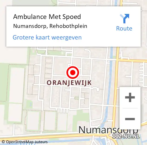 Locatie op kaart van de 112 melding: Ambulance Met Spoed Naar Numansdorp, Rehobothplein op 9 februari 2024 08:52