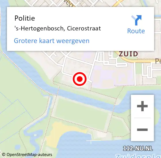 Locatie op kaart van de 112 melding: Politie 's-Hertogenbosch, Cicerostraat op 25 september 2014 09:24