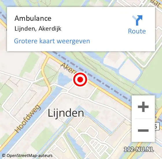 Locatie op kaart van de 112 melding: Ambulance Lijnden, Akerdijk op 9 februari 2024 09:13
