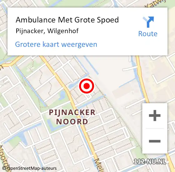 Locatie op kaart van de 112 melding: Ambulance Met Grote Spoed Naar Pijnacker, Wilgenhof op 9 februari 2024 10:29