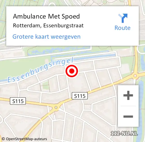 Locatie op kaart van de 112 melding: Ambulance Met Spoed Naar Rotterdam, Essenburgstraat op 9 februari 2024 10:40