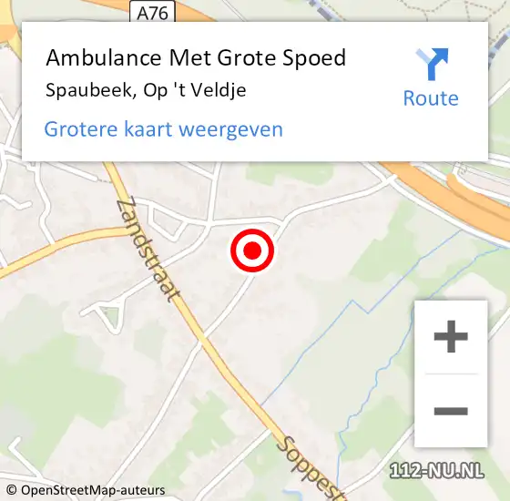 Locatie op kaart van de 112 melding: Ambulance Met Grote Spoed Naar Spaubeek, Op 't Veldje op 9 februari 2024 11:01