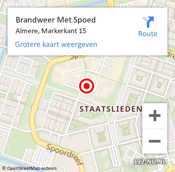 Locatie op kaart van de 112 melding: Brandweer Met Spoed Naar Almere, Markerkant 15 op 9 februari 2024 11:03