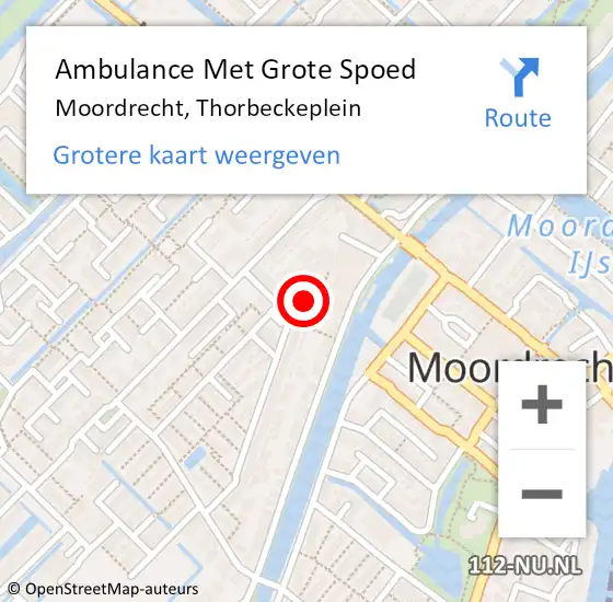 Locatie op kaart van de 112 melding: Ambulance Met Grote Spoed Naar Moordrecht, Thorbeckeplein op 9 februari 2024 11:06