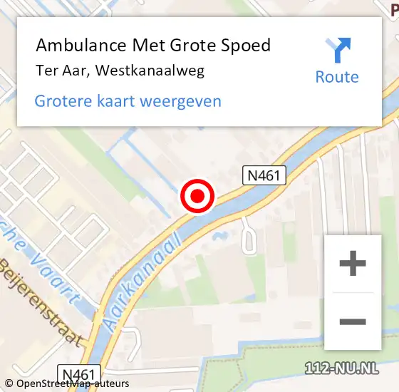 Locatie op kaart van de 112 melding: Ambulance Met Grote Spoed Naar Ter Aar, Westkanaalweg op 9 februari 2024 11:16