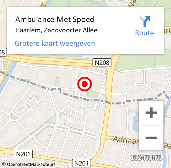 Locatie op kaart van de 112 melding: Ambulance Met Spoed Naar Haarlem, Zandvoorter Allee op 9 februari 2024 11:32