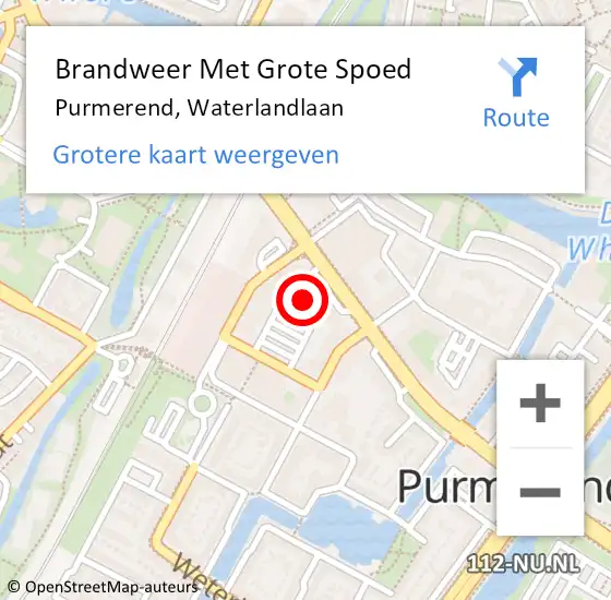 Locatie op kaart van de 112 melding: Brandweer Met Grote Spoed Naar Purmerend, Waterlandlaan op 9 februari 2024 11:38