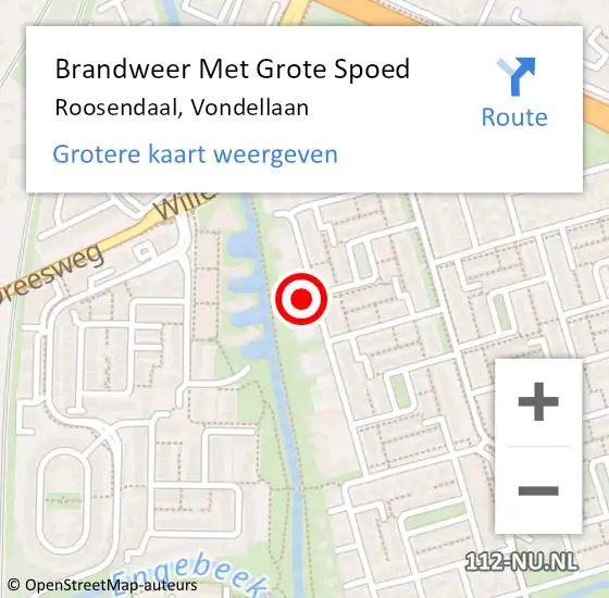 Locatie op kaart van de 112 melding: Brandweer Met Grote Spoed Naar Roosendaal, Vondellaan op 9 februari 2024 11:40