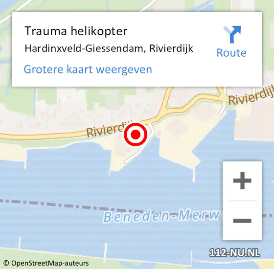 Locatie op kaart van de 112 melding: Trauma helikopter Hardinxveld-Giessendam, Rivierdijk op 9 februari 2024 11:47