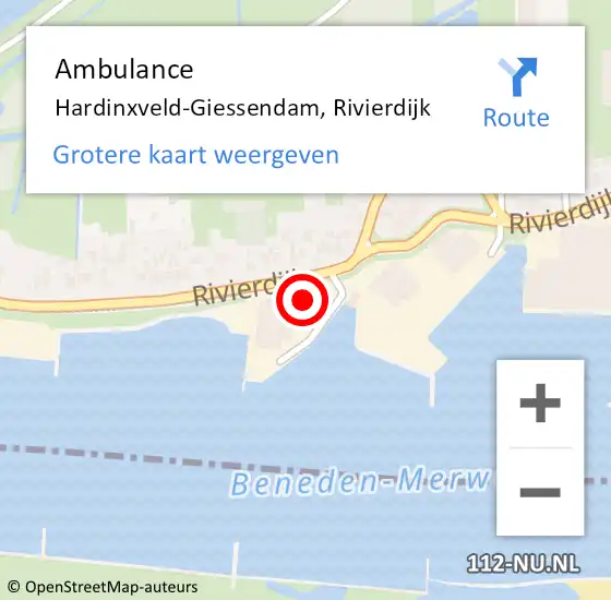 Locatie op kaart van de 112 melding: Ambulance Hardinxveld-Giessendam, Rivierdijk op 9 februari 2024 11:50