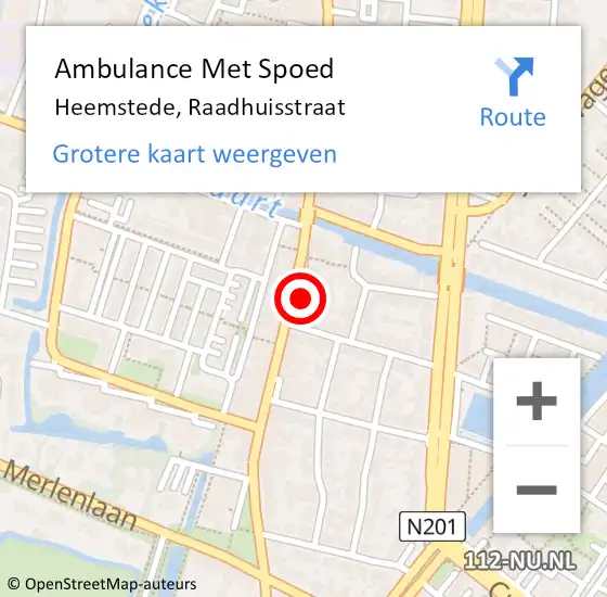 Locatie op kaart van de 112 melding: Ambulance Met Spoed Naar Heemstede, Raadhuisstraat op 9 februari 2024 11:51